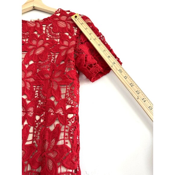 WOMEN RED DRESS FLAPPER LACE SHORT SLEEVE ZIPPER CASUAL SIZE S - Picture 7 of 10